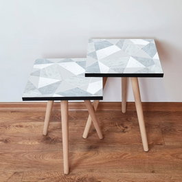 Hanah Home Mesas Nido 2 Piezas Azul Claro, Blanco y Gris
